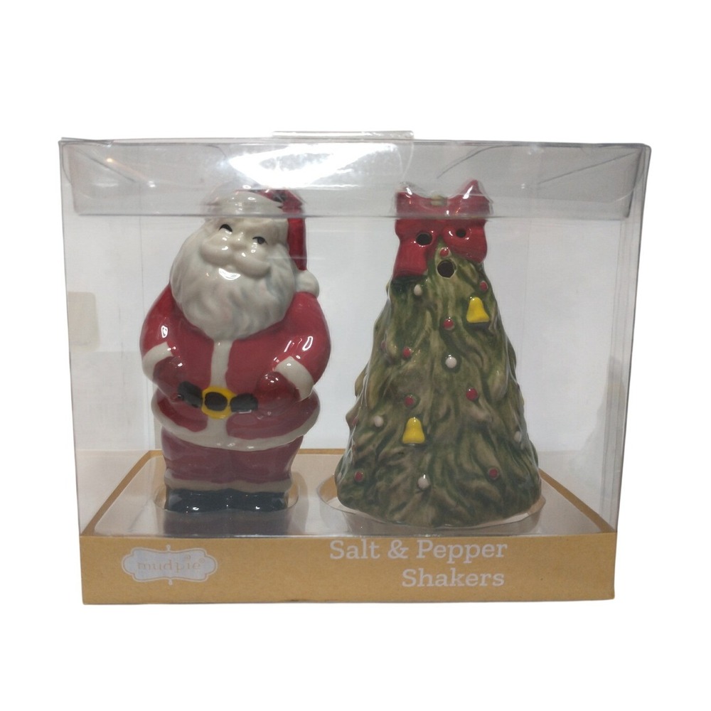 Mud Pie Christmas Santa And Christmas Tree Bow Salt & Pepper Shakers Small New